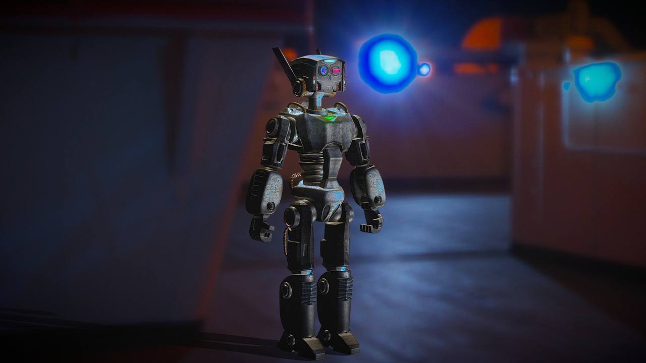 Un robot humanoide trabajando de forma segura junto a un operario en un almacén moderno e iluminado.