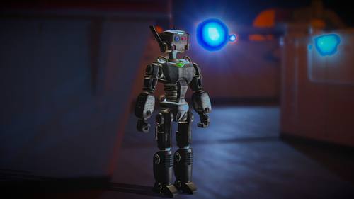 Un robot humanoide trabajando de forma segura junto a un operario en un almacén moderno e iluminado.